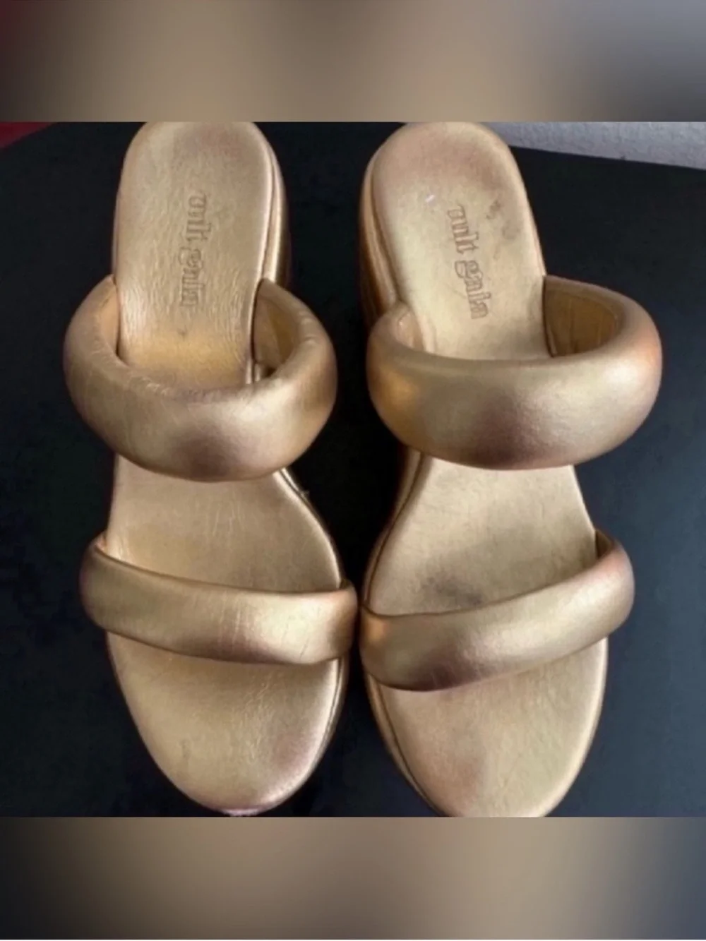 cult gaia Metallic Gold Layered Platform Sandals